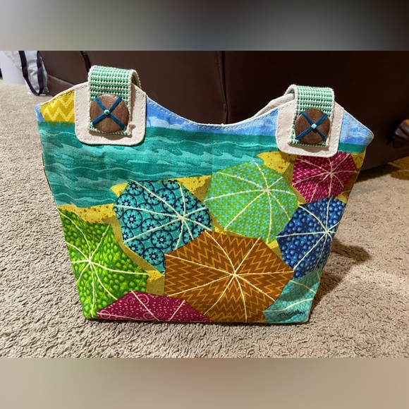 Sun ‘N' Sand Bag Purse Design By Paul Brent Beach Umbrellas Cotton Double Handle - Picture 2 of 14